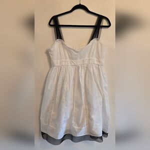 Loft Ann Taylor Cotton Sundress White Black Distressed Babydoll Sz 12